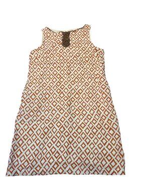 Lands End Sleeveless Shift Dress Linen Geometric Diamond Beaded Keyhole Sz 12
